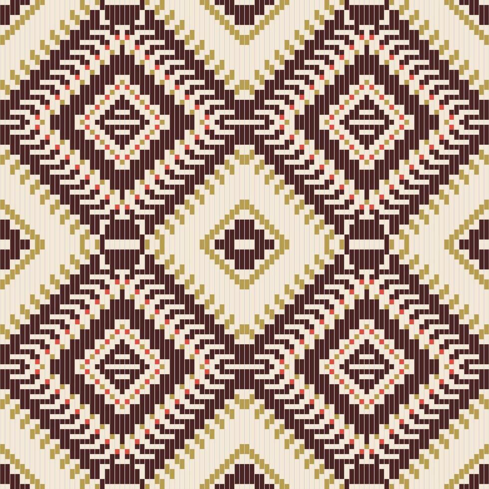 Pixelated Ikat Pattern Drawingfolk Embroidery, Aztec Geometric Ornament Print. Design for Carpet, Wallpaper, Clothing, Wrapping, Fabric vector