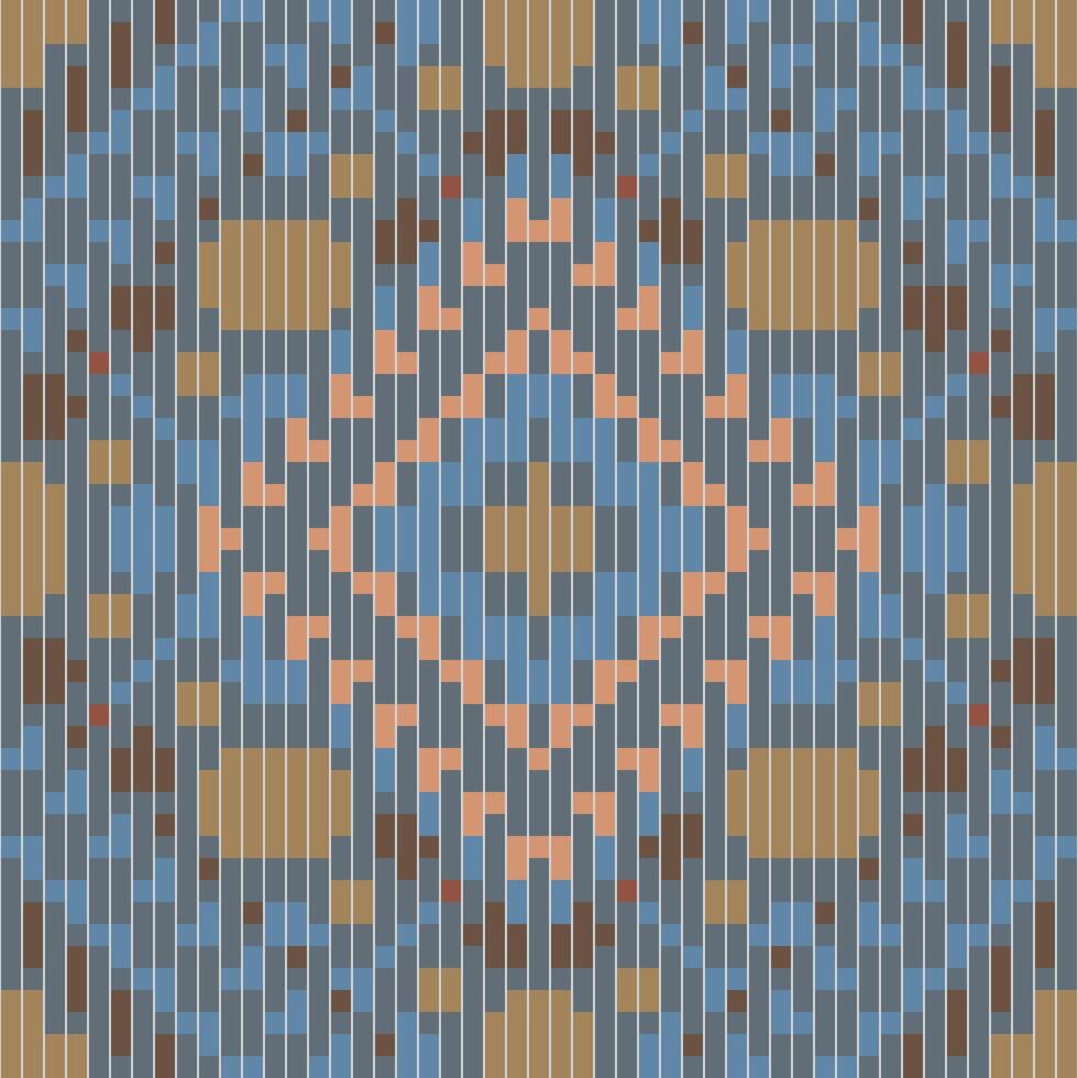 Pixelated Arabic Tile Patternfolk Embroidery, Aztec Geometric Ornament Print. Design for Carpet, Wallpaper, Clothing, Wrapping, Fabric vector