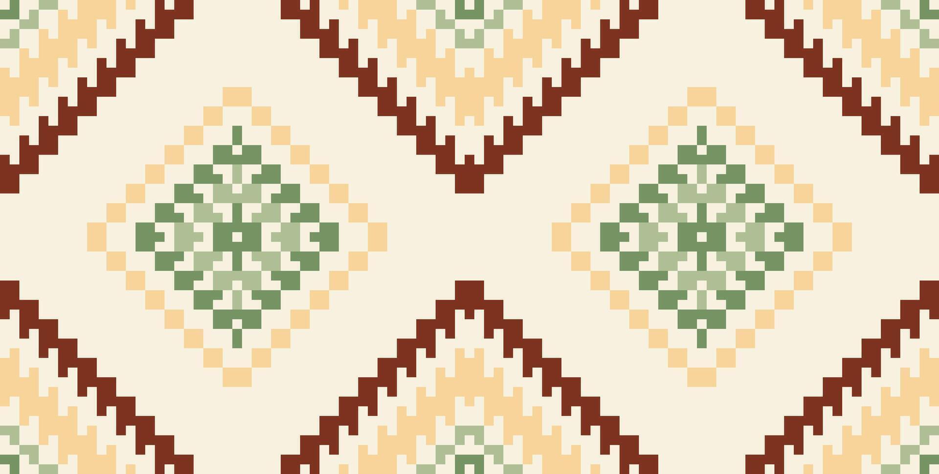 Repeating Pattern Traditional Dishcloth Knitting Patternfolk Embroidery, Aztec Geometric Ornament Print. Design for Carpet, Wallpaper, Clothing, Wrapping, Fabric vector