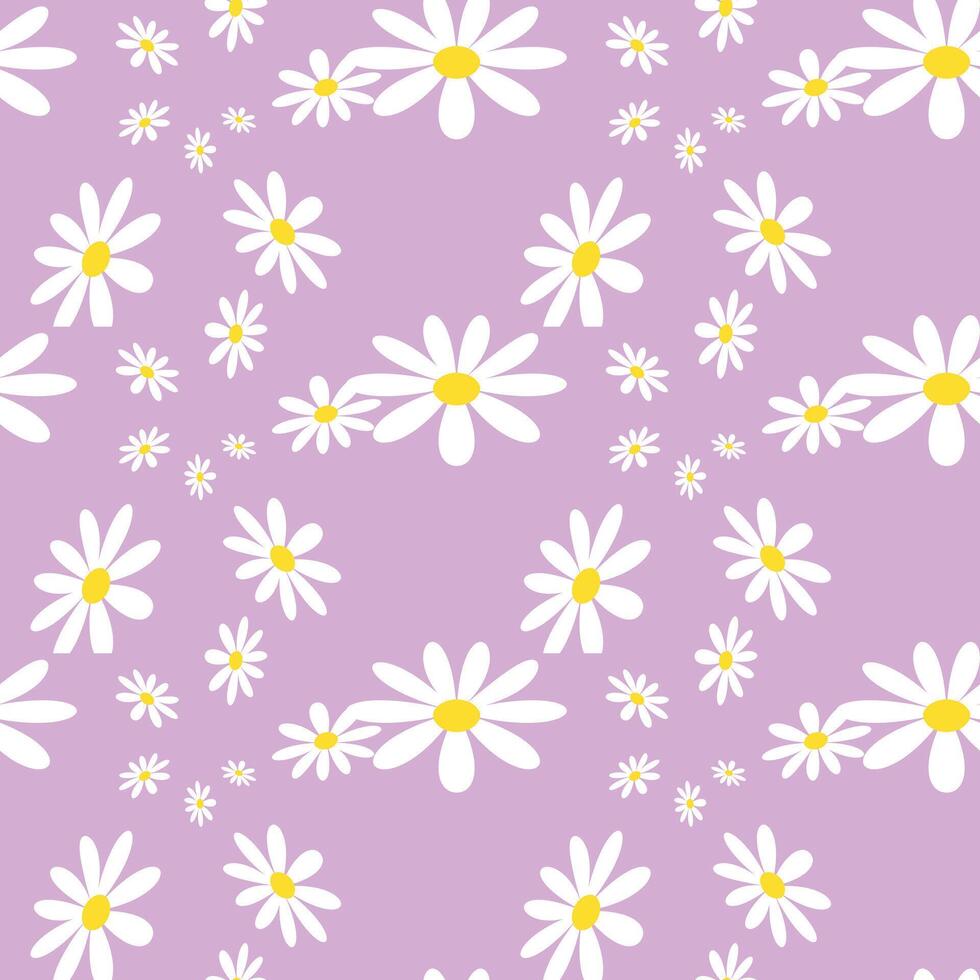 Modern Daisy Flower Seamless Pattern. Retro Seamless Pattern of White Daisies on Color Background. vector