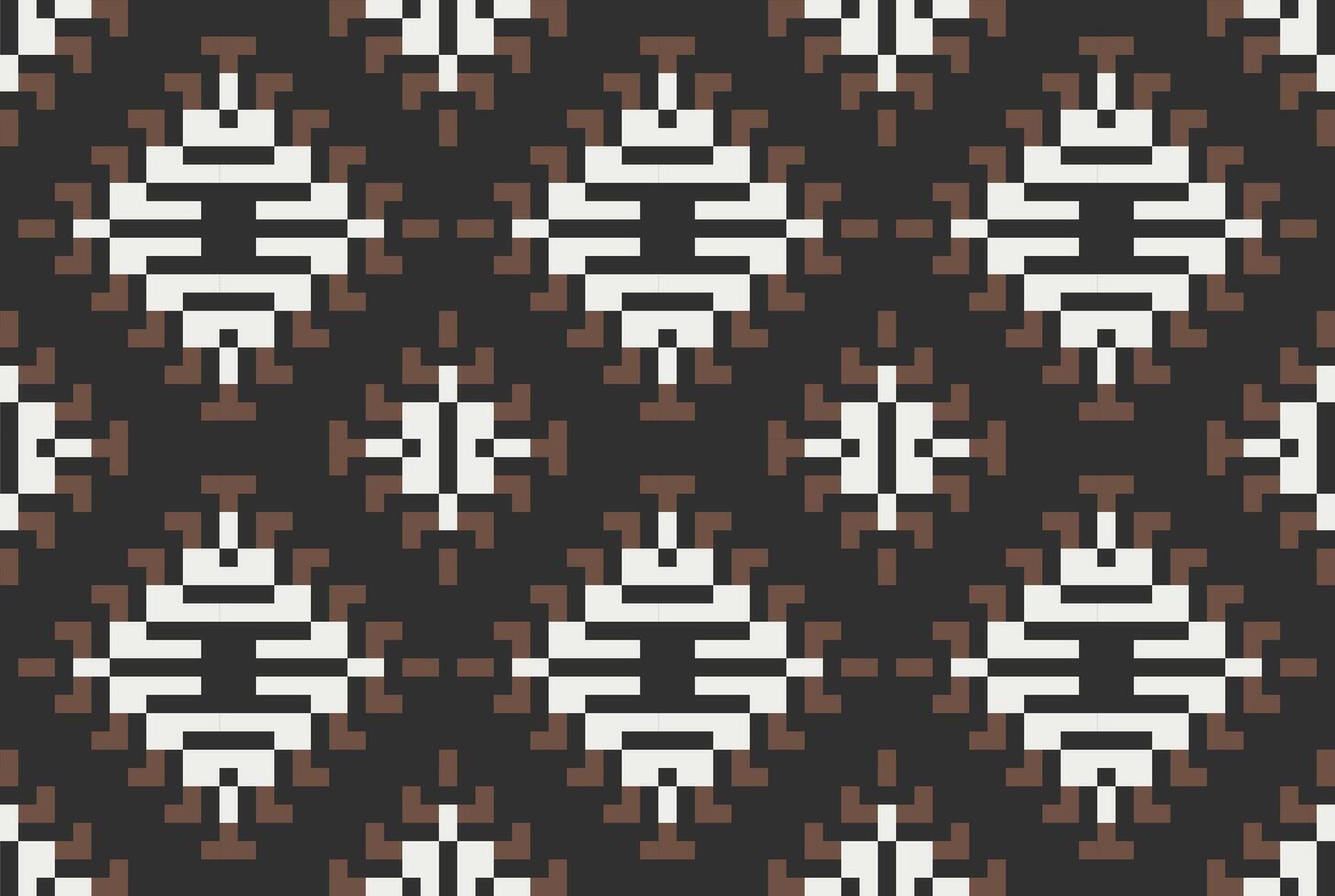 Ethnic Fabric Pixel Floral Arabic Patternfolk Embroidery, Aztec Geometric Ornament Print. Design for Carpet, Wallpaper, Clothing, Wrapping, Fabric vector