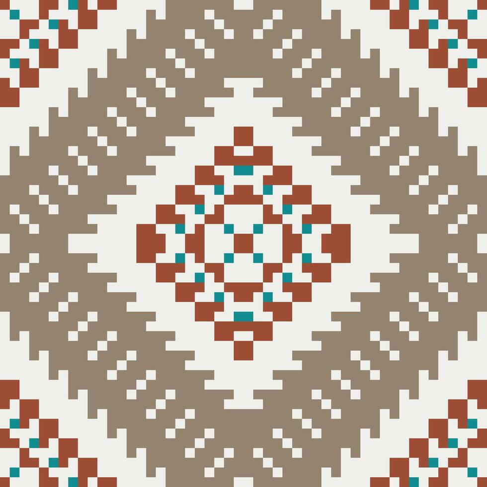 Ethnic Fabric Pixel Islamic Art Geometric Patternfolk Embroidery, Aztec Geometric Ornament Print. Design for Carpet, Wallpaper, Clothing, Wrapping, Fabric vector