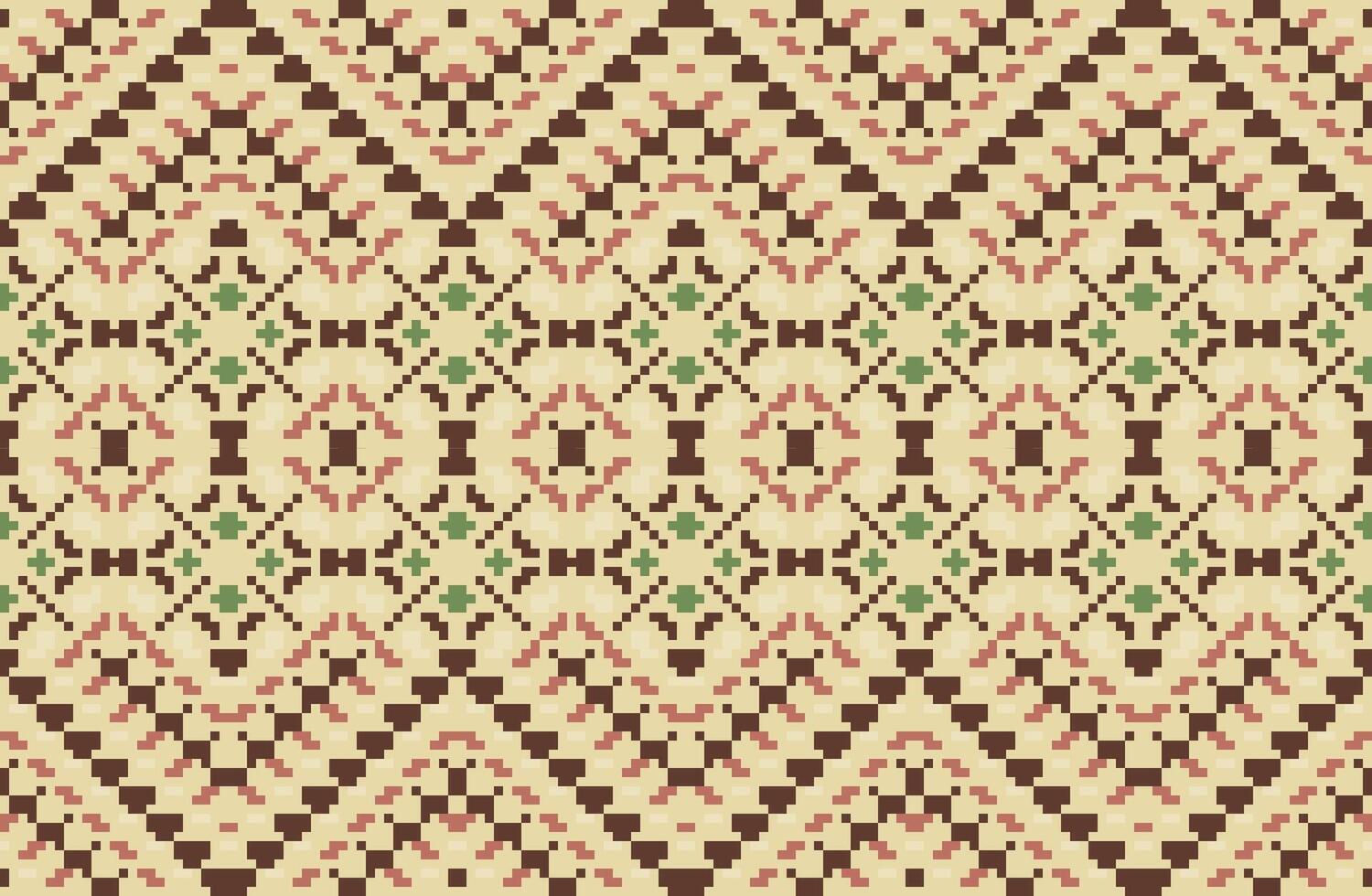 Ethnic Fabric Pixel Ethnic Tribal Patternfolk Embroidery, Aztec Geometric Ornament Print. Design for Carpet, Wallpaper, Clothing, Wrapping, Fabric vector