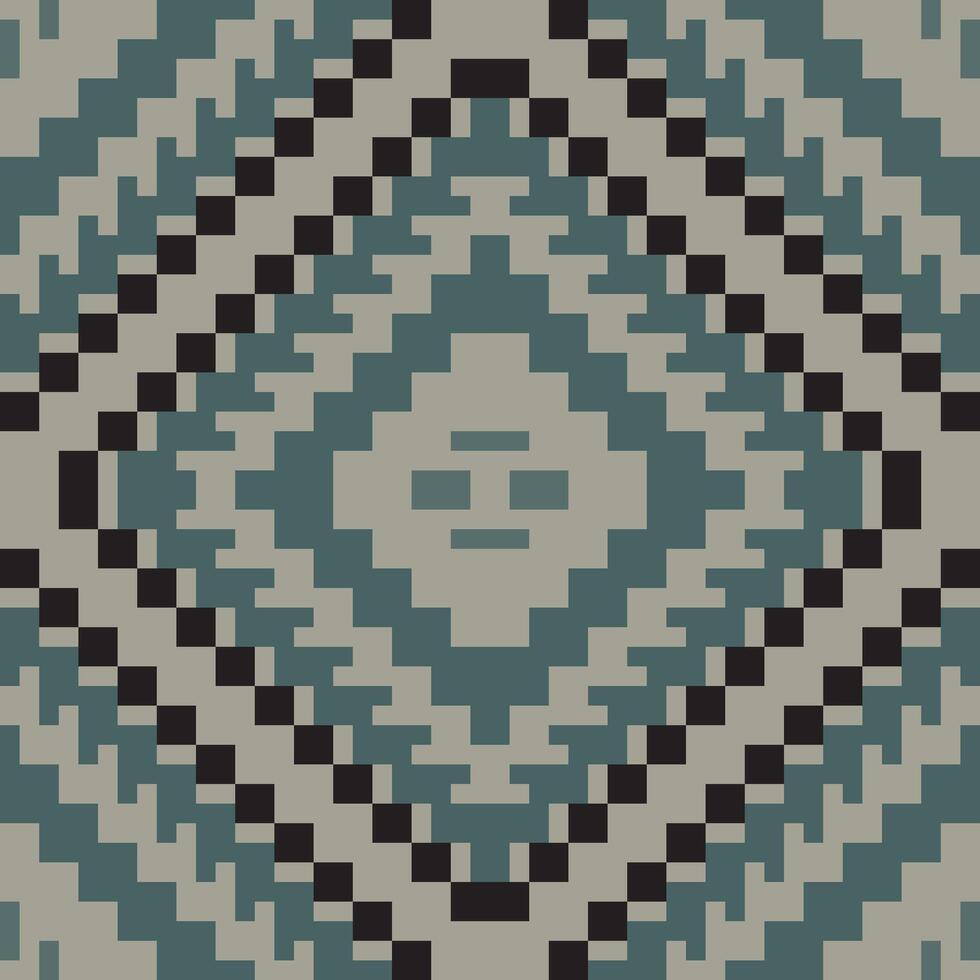 Aztec Pixel Ikat Quilt Patternfolk Embroidery, Aztec Geometric Ornament Print. Design for Carpet, Wallpaper, Clothing, Wrapping, Fabric vector