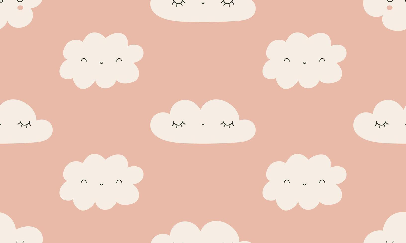 Bohemian Baby Pattern. Childish simple clouds on a pink background. Cute clouds for nursesy vector