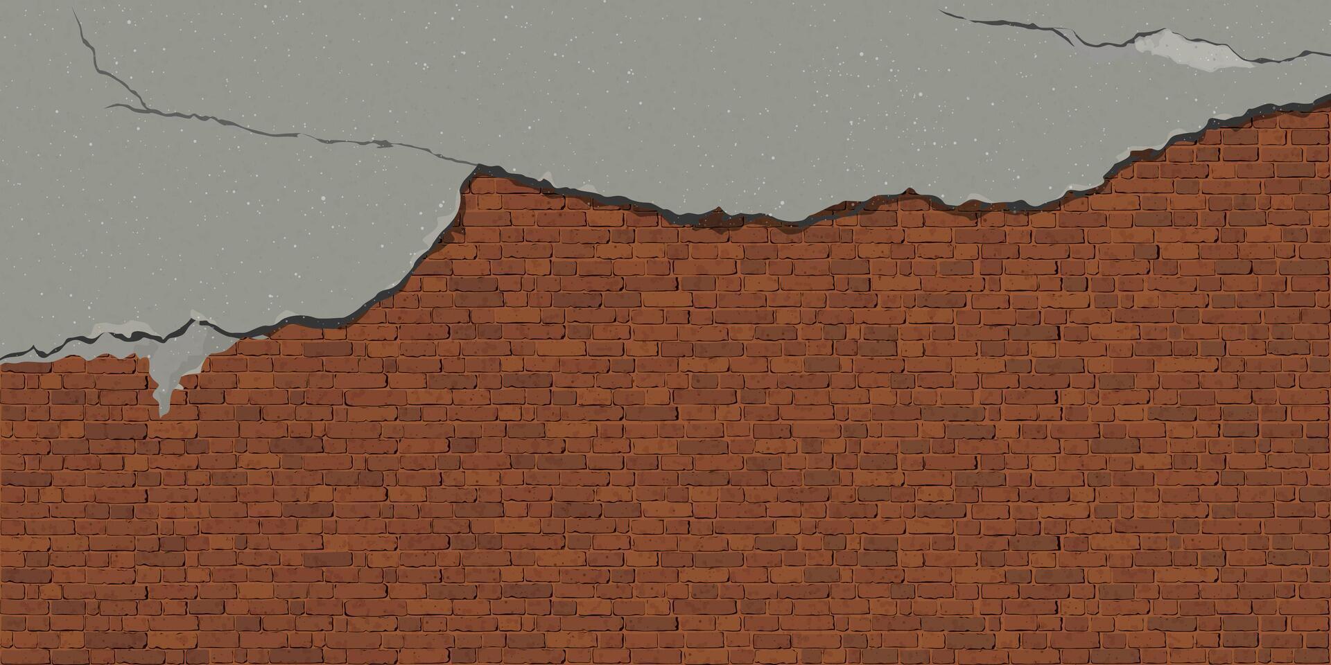 The old cement wall has been plastered until the plaster has cracked and revealed the red brick inside graphic illustration have blank space. vector