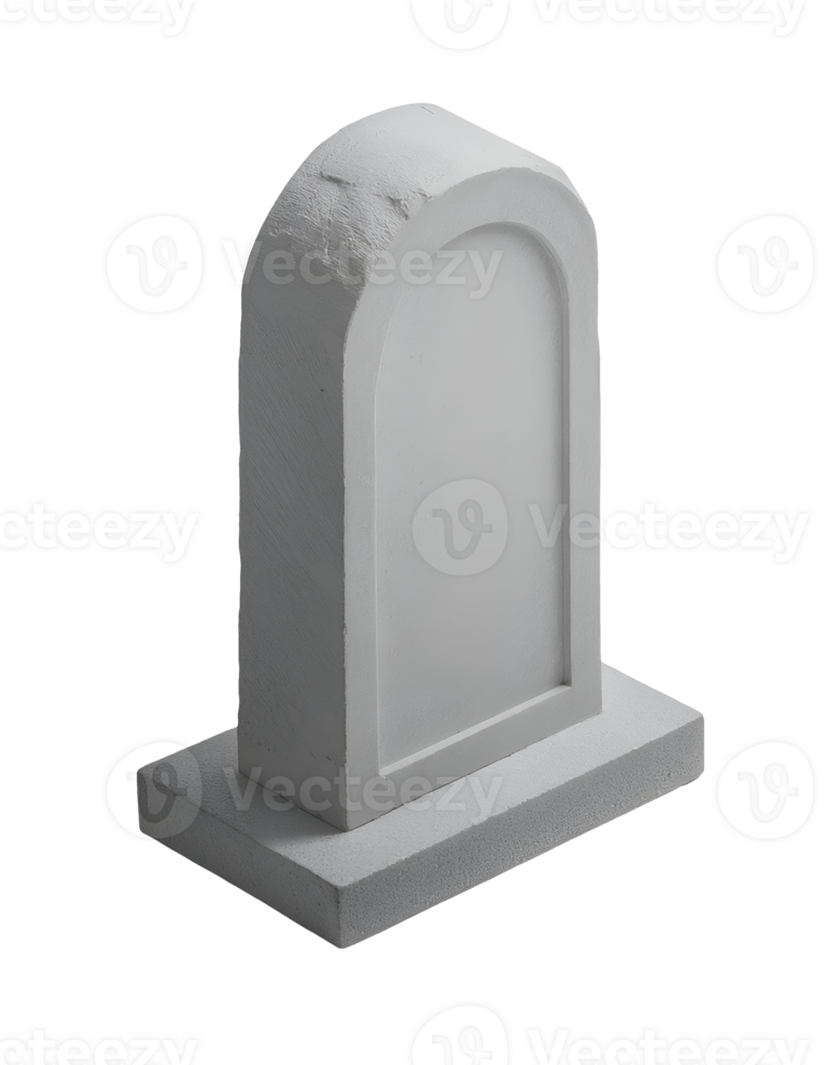 isometric 3d realistic simple grey headstone with smooth stone texture, classic tombstone monument for cemetery, burial, and memorial themes, on isolated background png