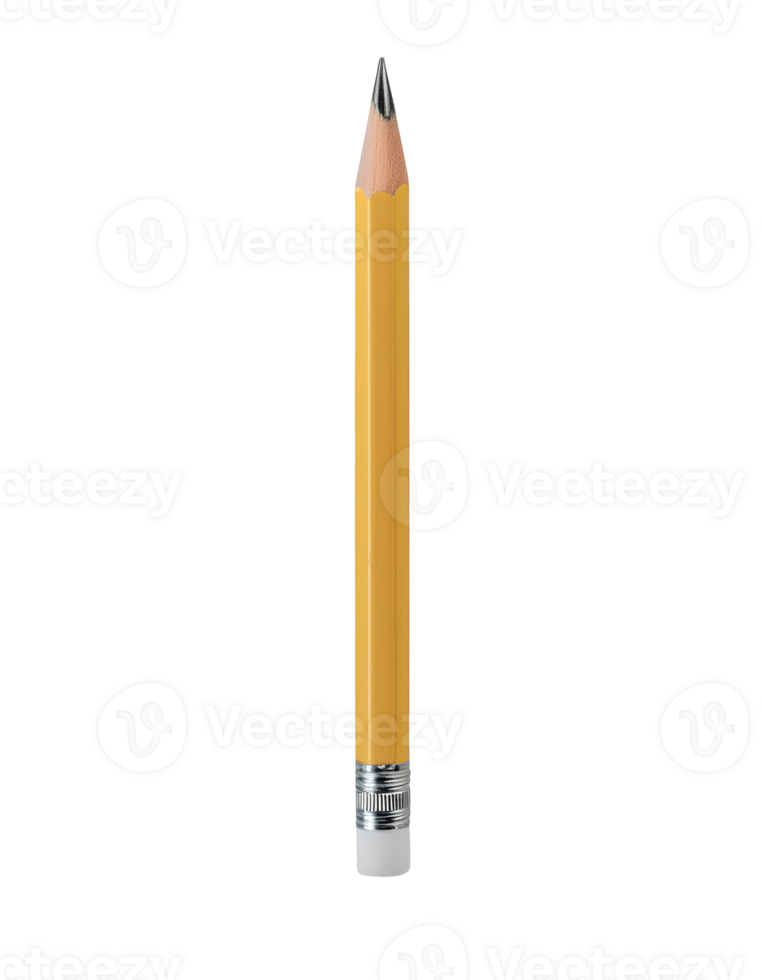 classic yellow pencil with eraser, sharpened graphite writing tool, school and office stationery, on isolated background png