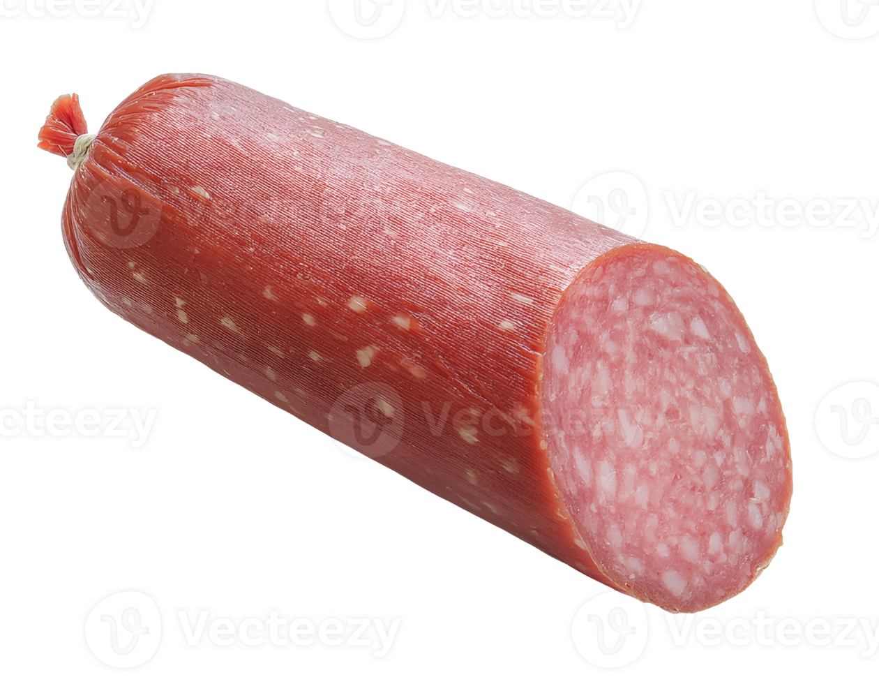 isometric 3d whole salami sausage with sliced end, detailed cured meat texture, marbled deli charcuterie for gourmet food, appetizer, and sandwich, on isolated background png