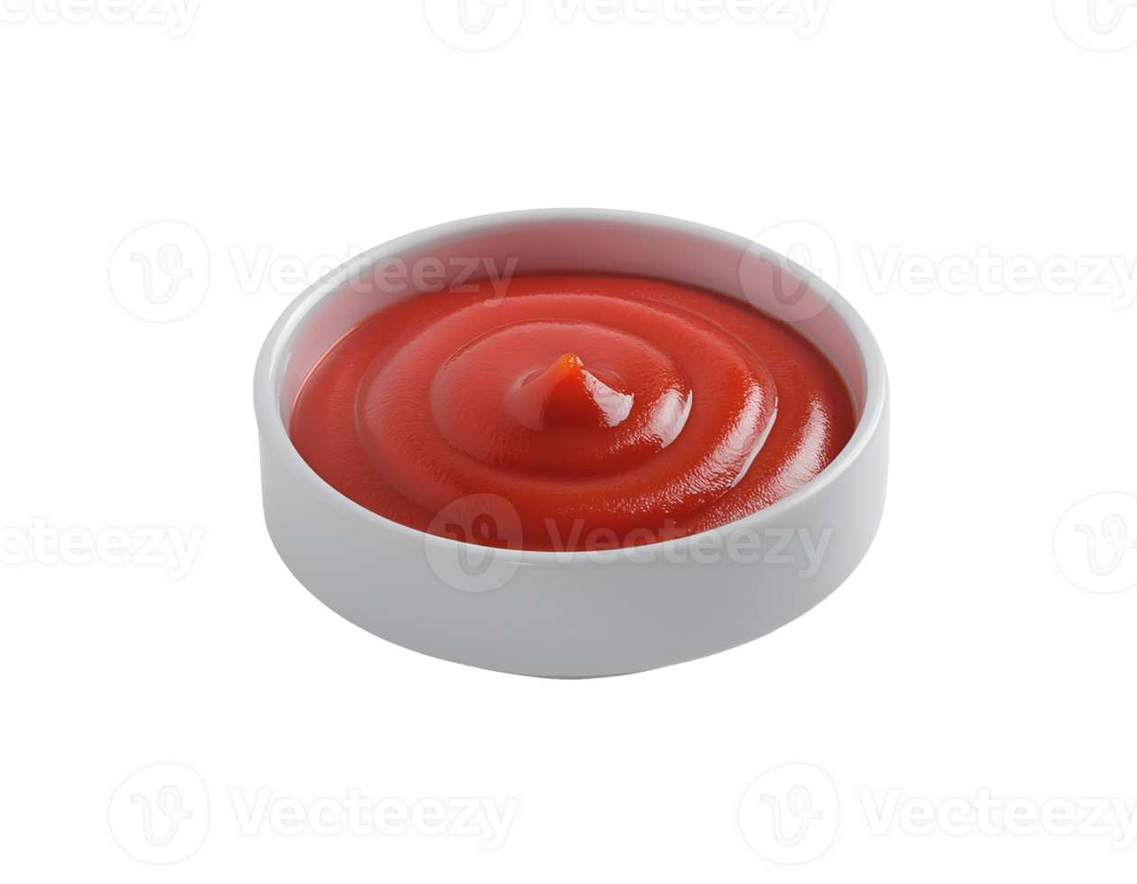 isometric 3d tomato ketchup swirl in white round dish, fresh red sauce dollop, glossy texture, realistic food element, on isolated background png
