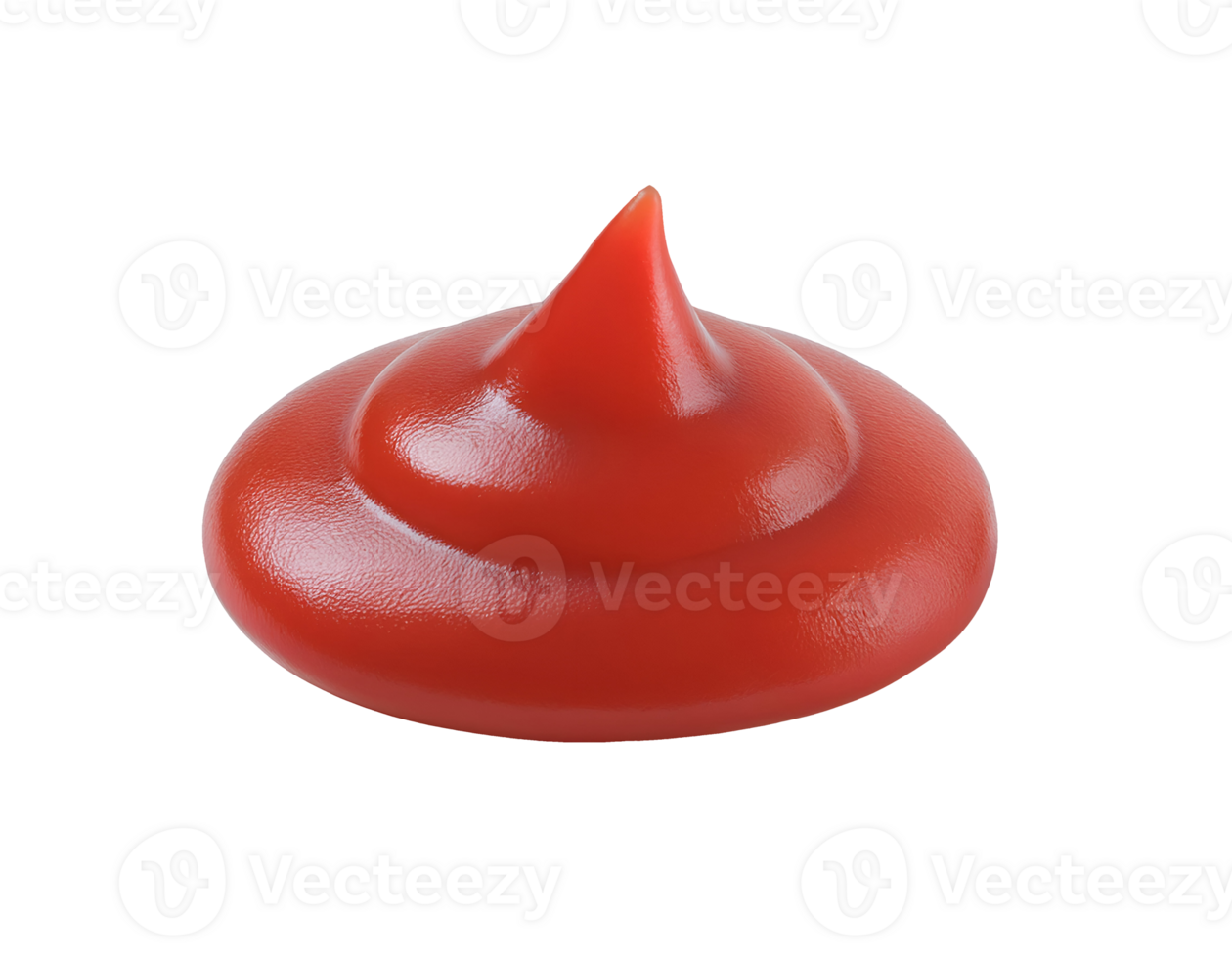 isometric 3d swirl of tomato ketchup sauce with glossy texture, fresh red condiment dollop, realistic food element, on isolated background png
