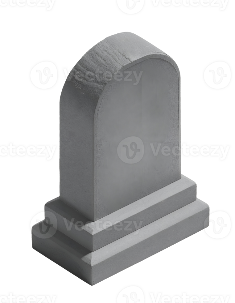 isometric 3d realistic grey headstone with smooth stone texture, simple tombstone monument for cemetery, memorial, and funeral themes, on isolated background png