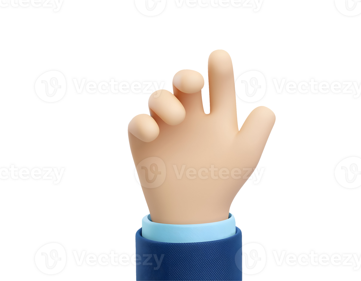 isometric 3d cartoon hand with blue sleeve making a pinching gesture, modern minimalistic style, smooth and soft rendering, perfect for ui ux design, emoji, icon, app interface, on isolated background png