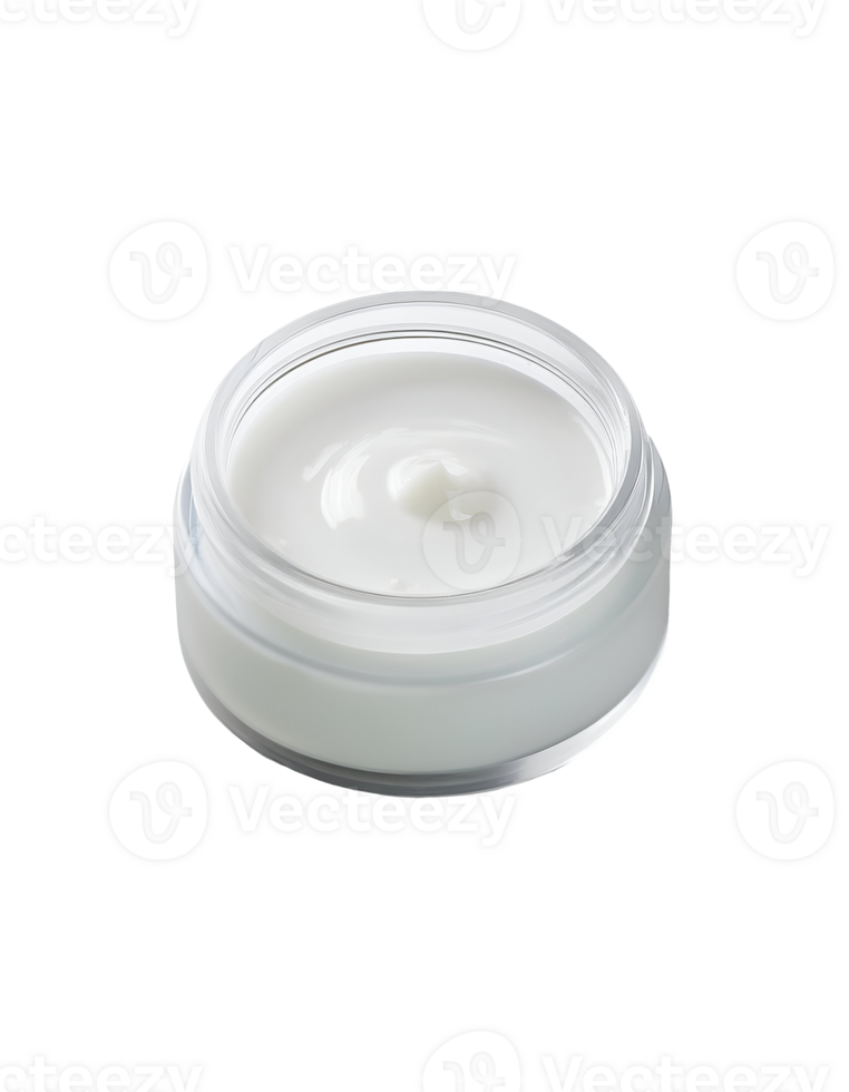 clear glass jar with white cream, luxury cosmetic container, skincare moisturizer packaging, elegant beauty product, on isolated background png