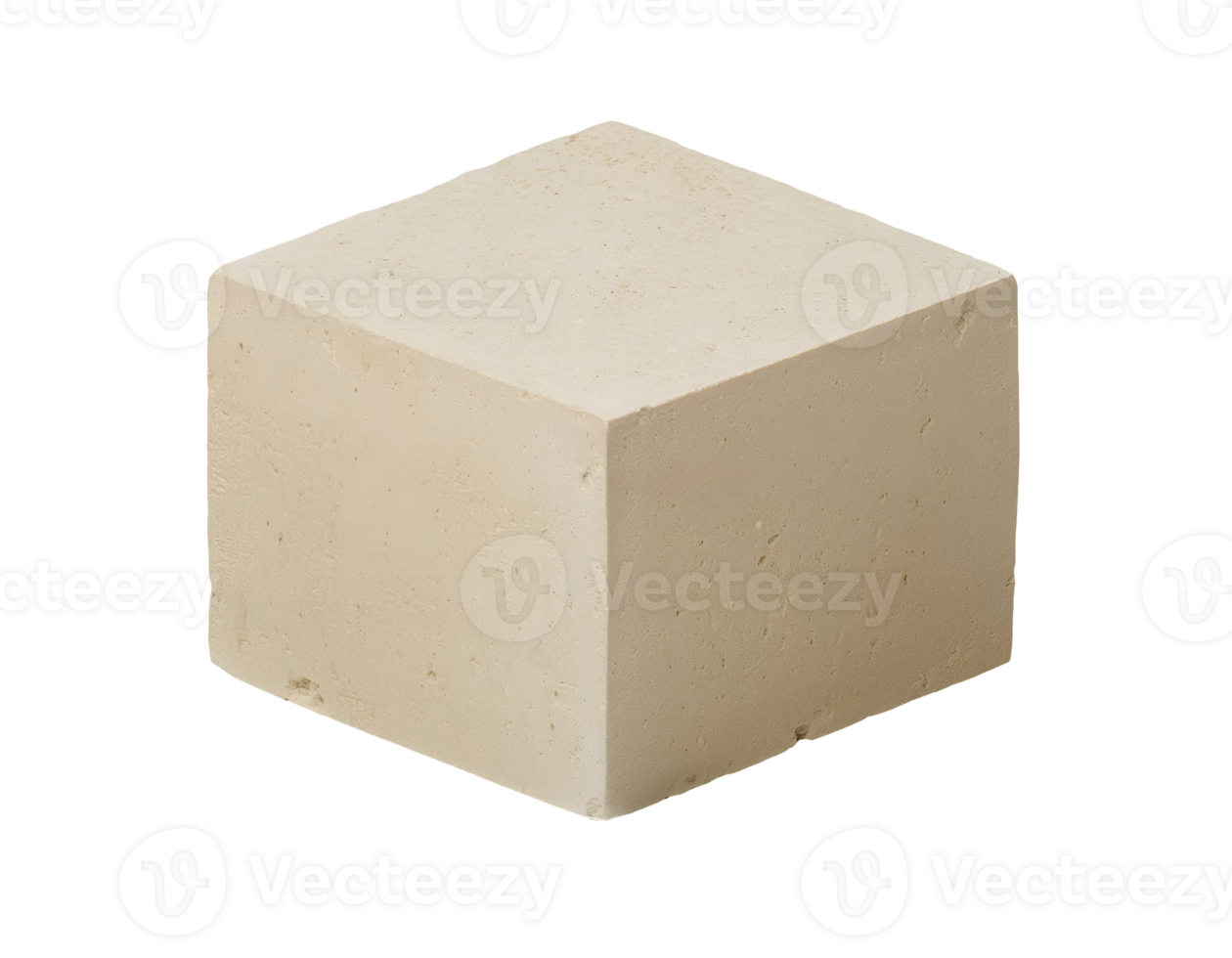 isometric 3d square beige stone block with rough porous texture, construction materia on isolated background png