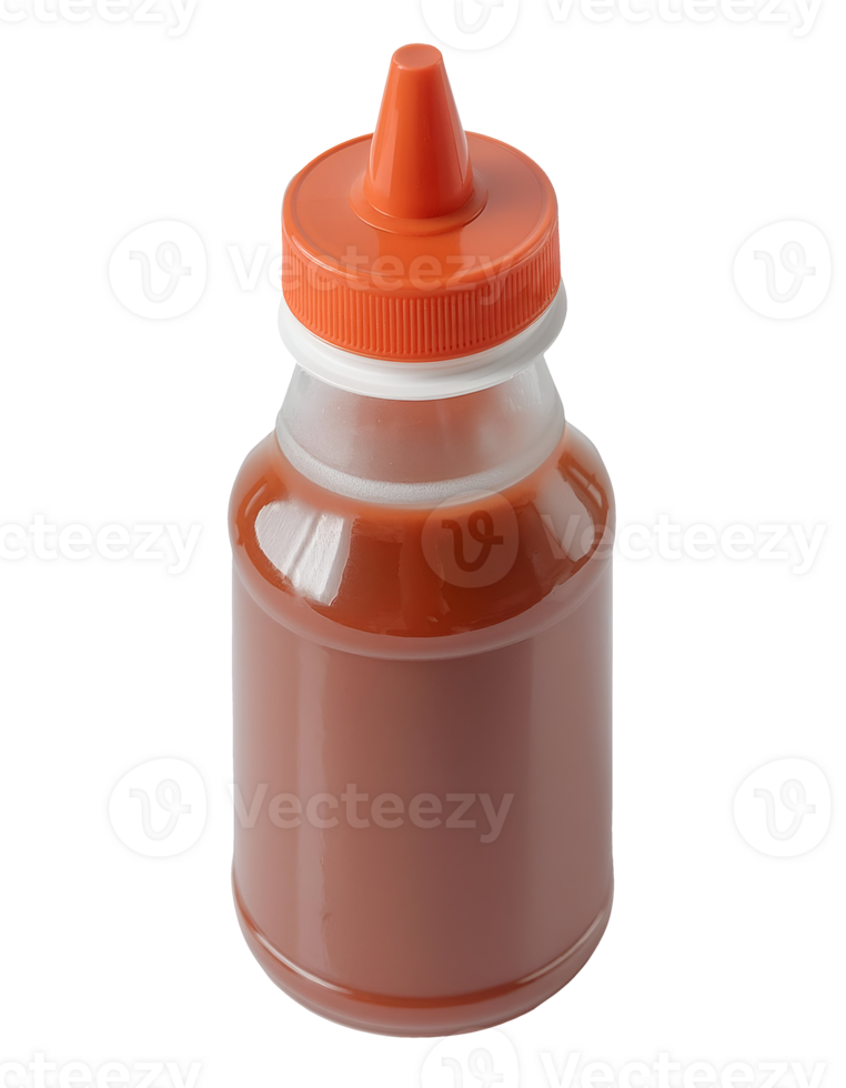 isometric 3d plastic squeeze bottle with red sauce, condiment dispenser with pointed nozzle cap, on isolated background png