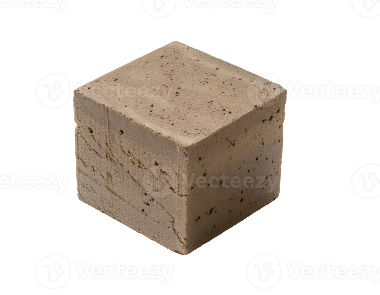isometric 3d square earth block with rough porous texture, compressed soil brick, natural building material, sustainable construction element, on isolated background png