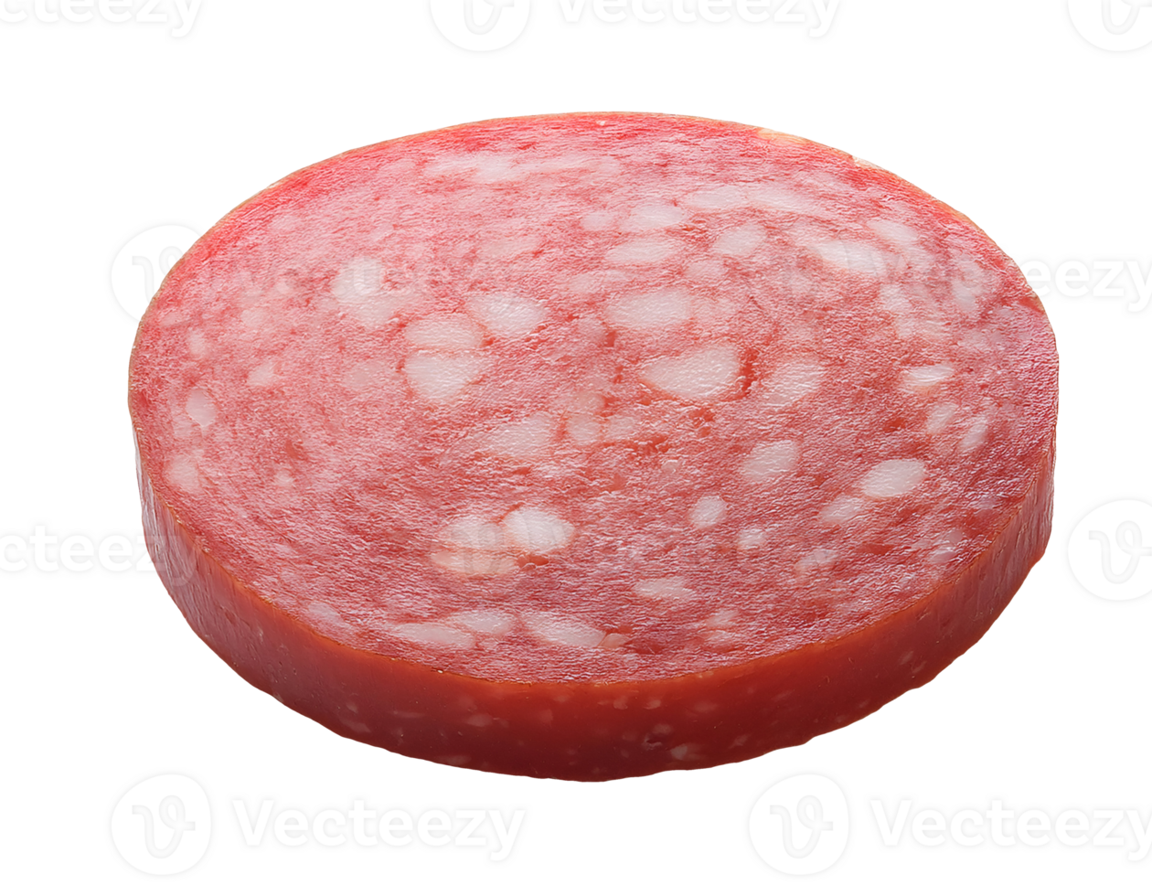 isometric 3d realistic sliced salami with marbled meat texture, premium cured sausage slice for deli, charcuterie, sandwich, and gourmet food presentations, on isolated background png
