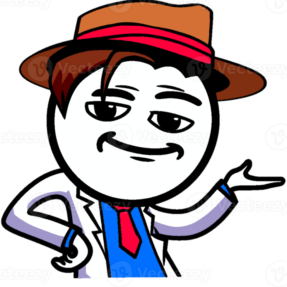 A cartoon man in a suit and hat png