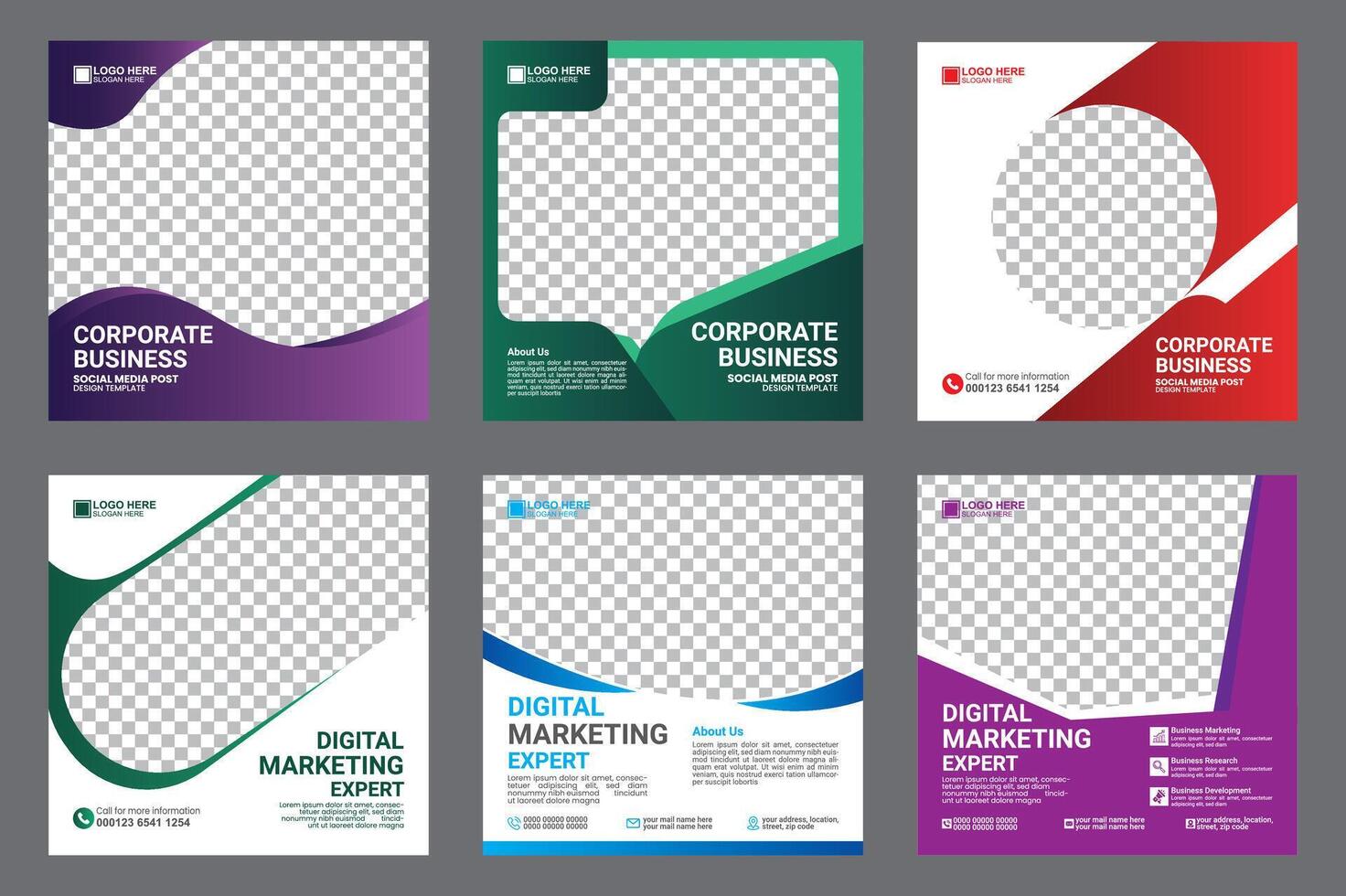 minimal digital marketing social media templates vector
