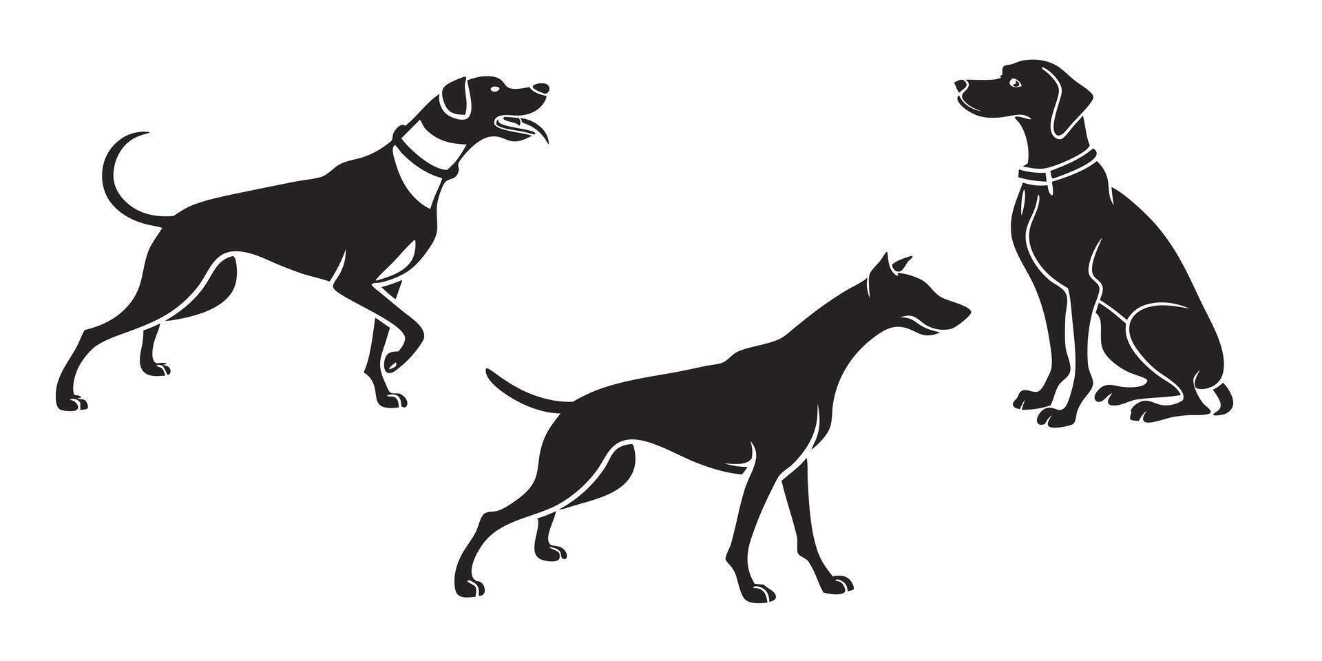 Silhouette Illustrations of Dogs in Various Poses vector
