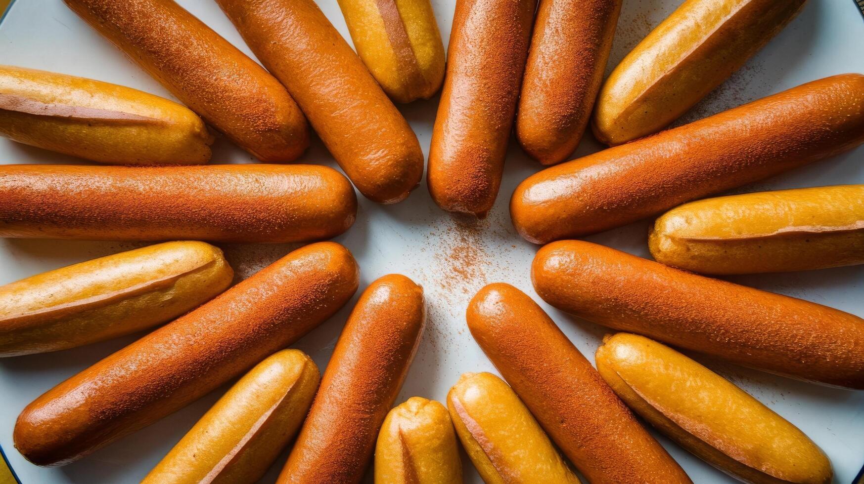 Flat lay delicious corn dogs assortment photo