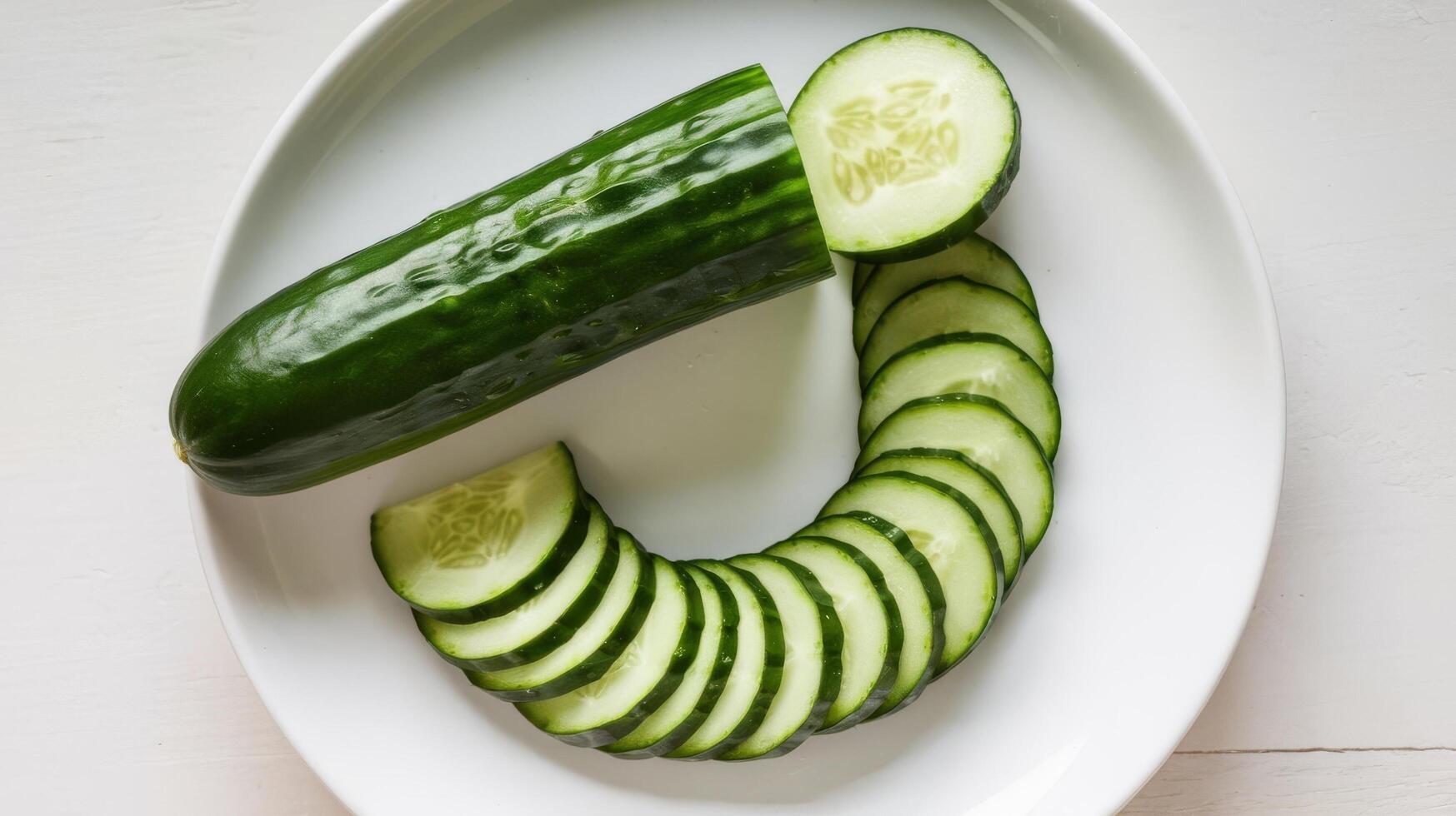 Cut green cucumber isolated on white background photo