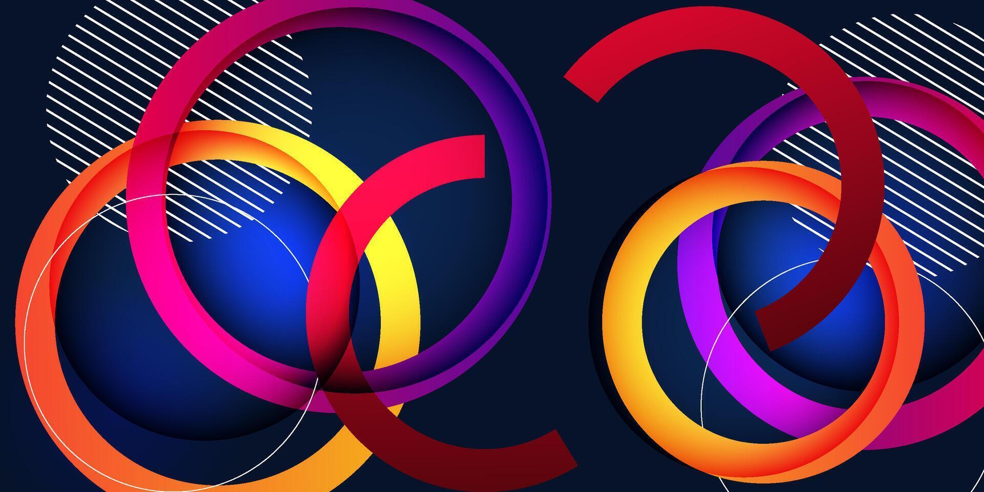 Abstract 3D background with colorful circle pattern elements on dark blue background. Eps10 vector