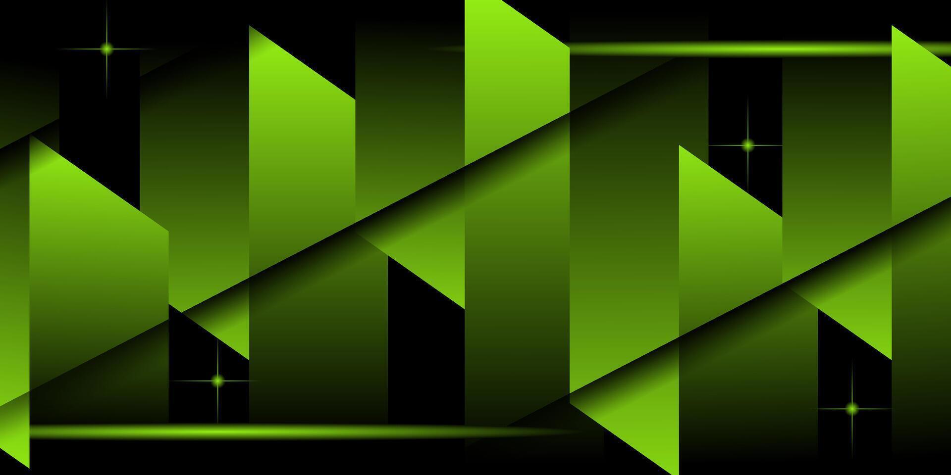 Abstract bright green overlapping triangle shapes 3D background. Simple and modern pattern concept on dark background. Eps10 vector