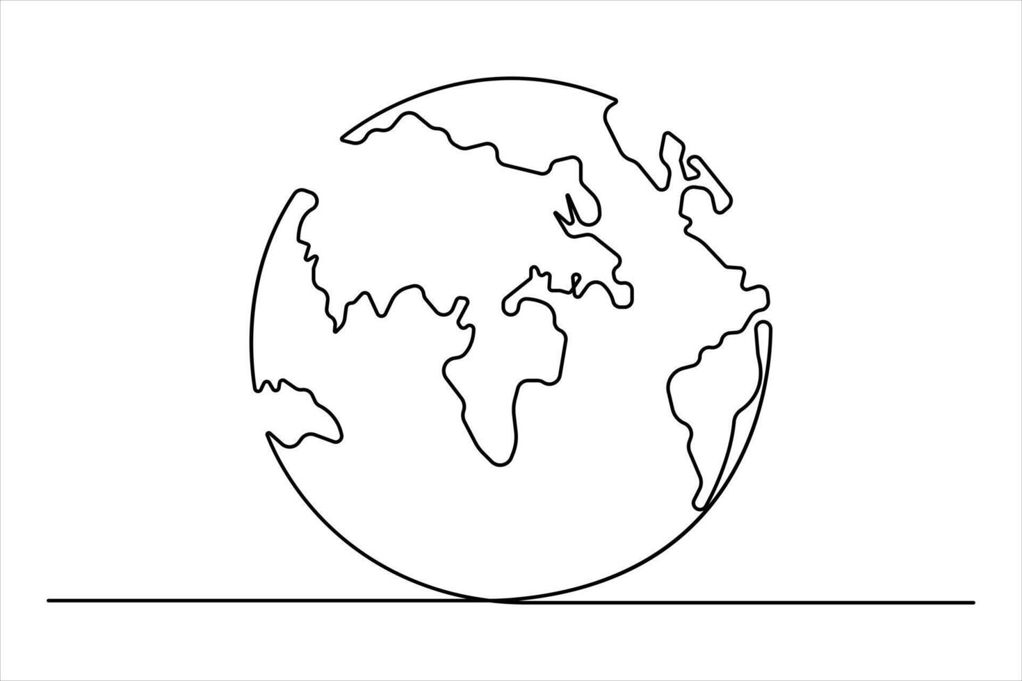 Continuous single line art drawing world map of the Earth outline illustration vector