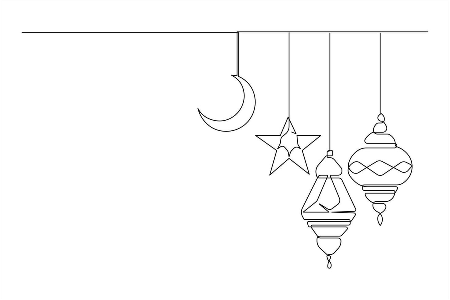 Islamic decoration concept Ramadan Kareem continuous single line art drawing and Eid Mubarak outline illustration vector