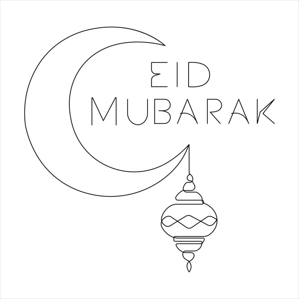 Islamic decoration Ramadan Kareem continuous single line art drawing and Eid Mubarak outline vector
