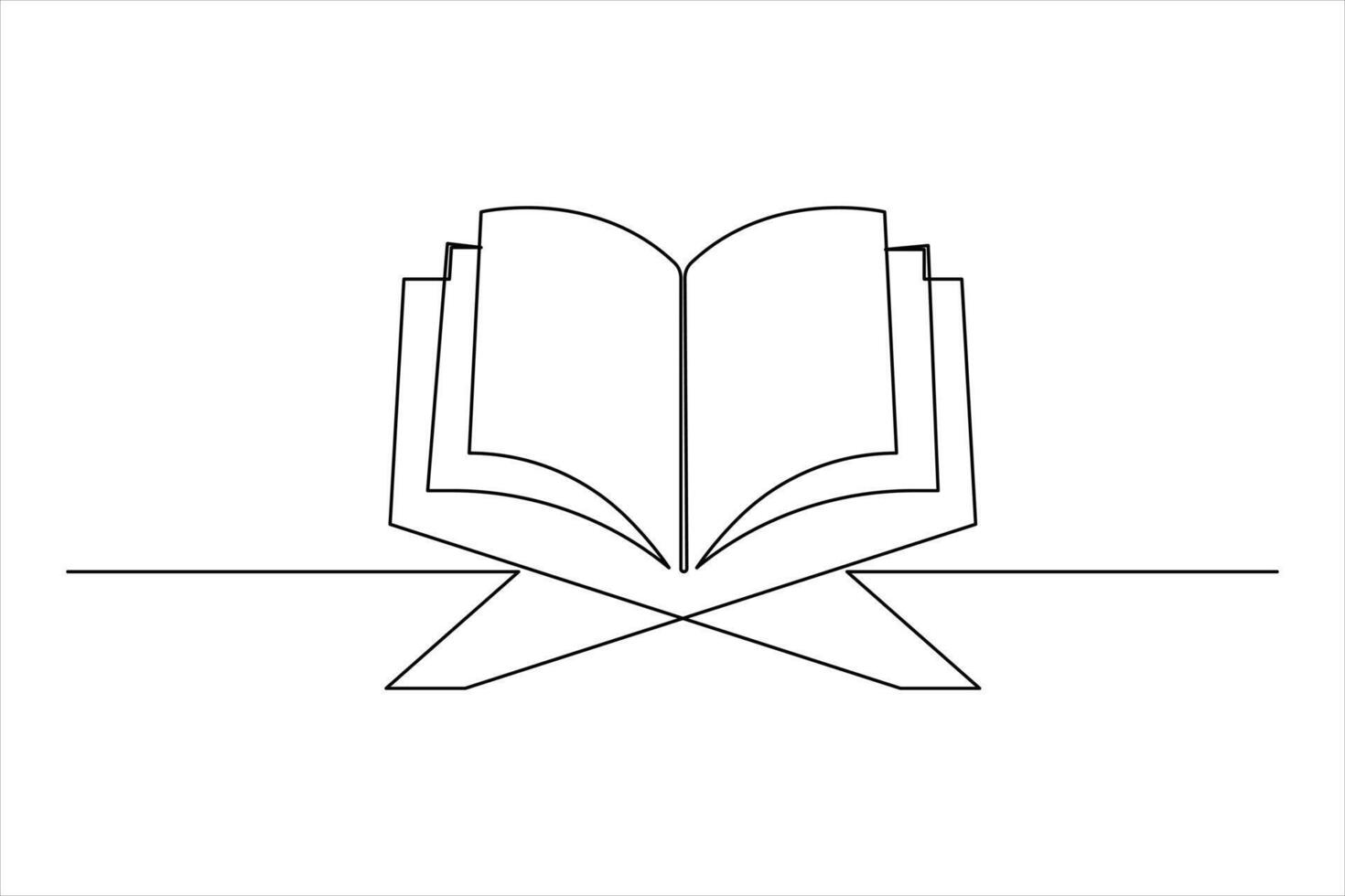 Continuous single line art drawing of open Quran Ramadan concept outline vector