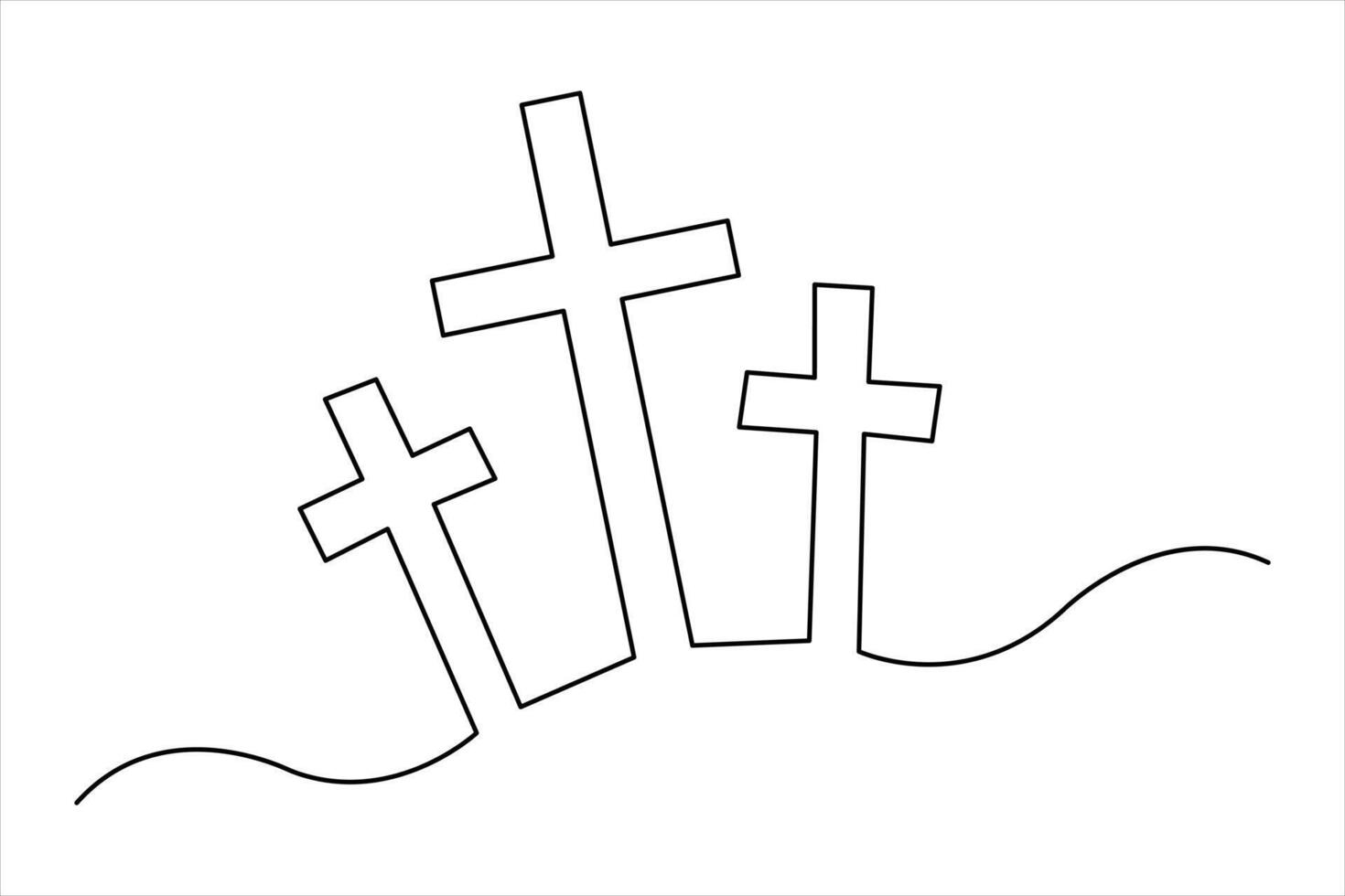 One continuous line art drawing of praying Good Friday crucifixion outline art illustration vector