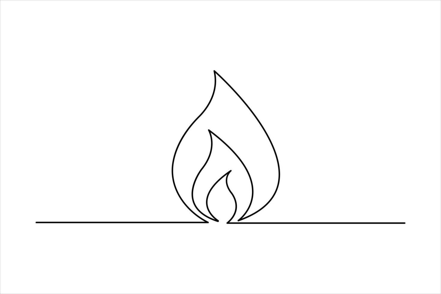Fire continuous one line art drawing of flame shape, bonfire outline vector