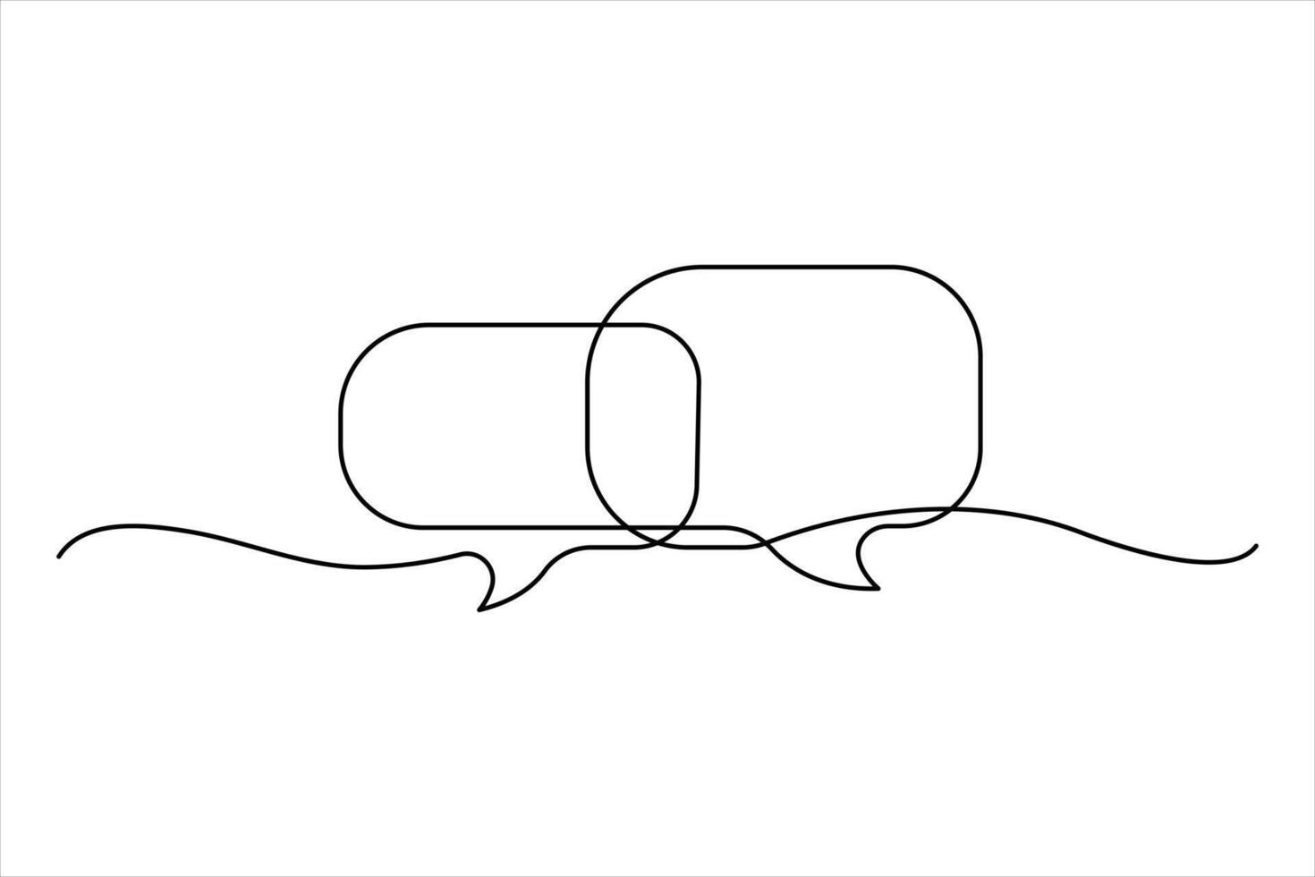 Single continuous line drawing of speech bubble set square shaped chat cloud and thought dialogue vector