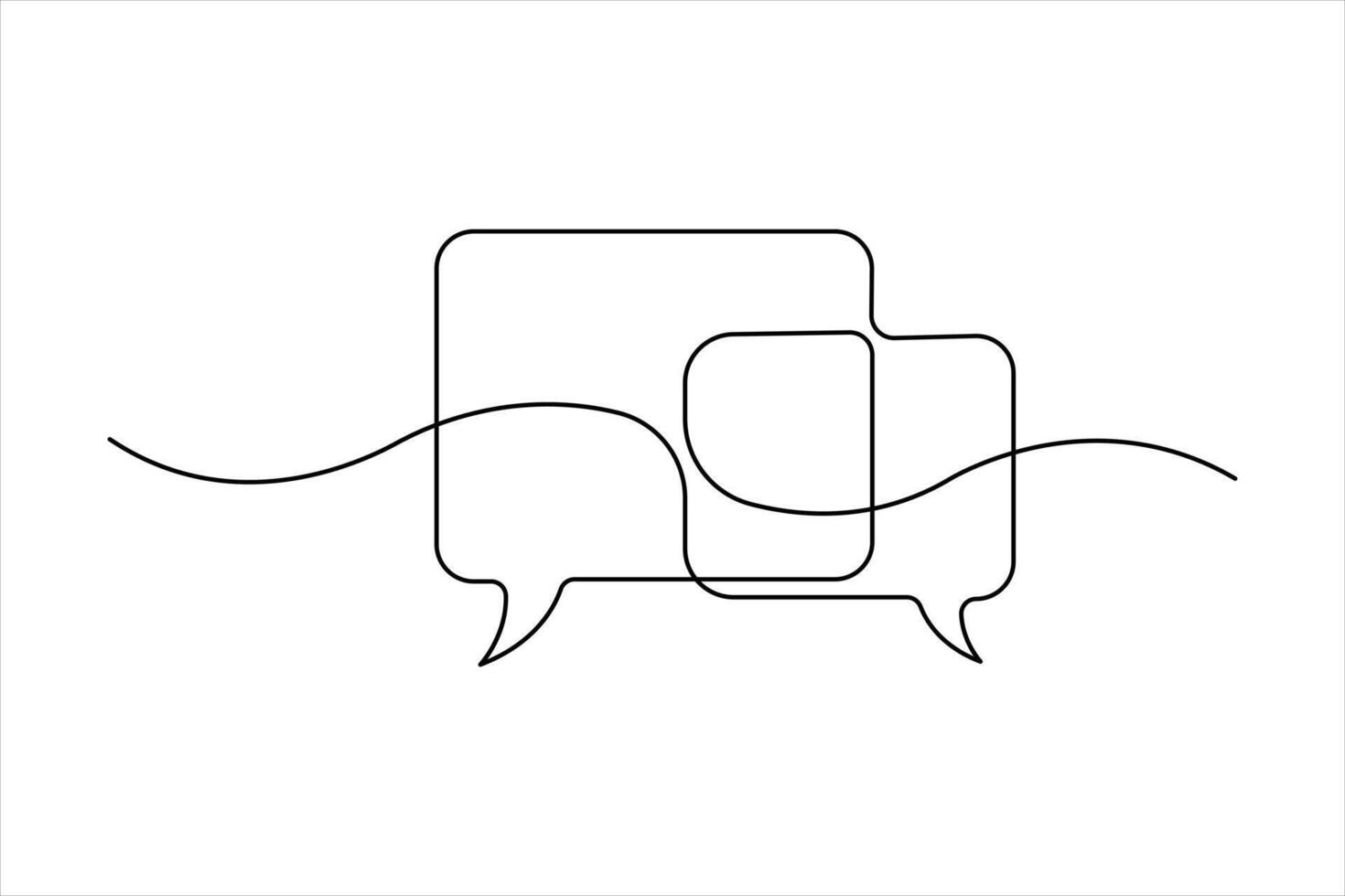 Continuous single line art drawing of speech bubble square shaped chat cloud and thought dialogue outline design vector