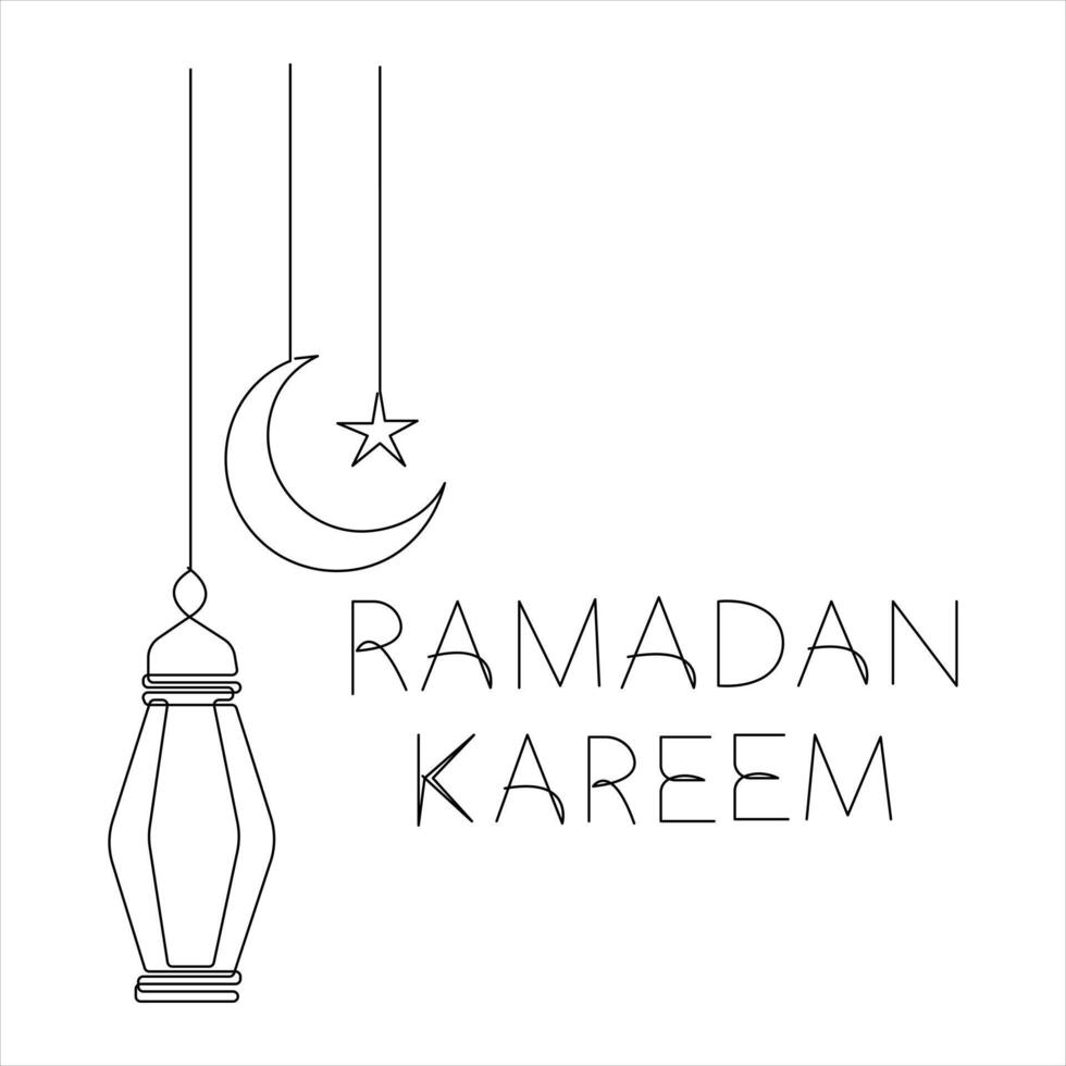 Islamic decoration Ramadan Kareem continuous single line art drawing and Eid Mubarak illustration vector