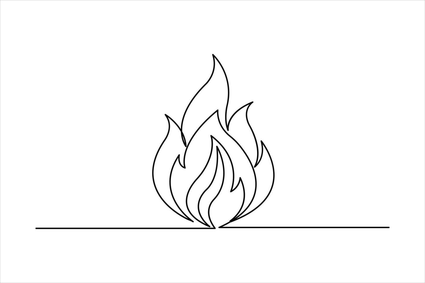 Continuous one line art drawing of fire flame shape, bonfire outline illustration vector