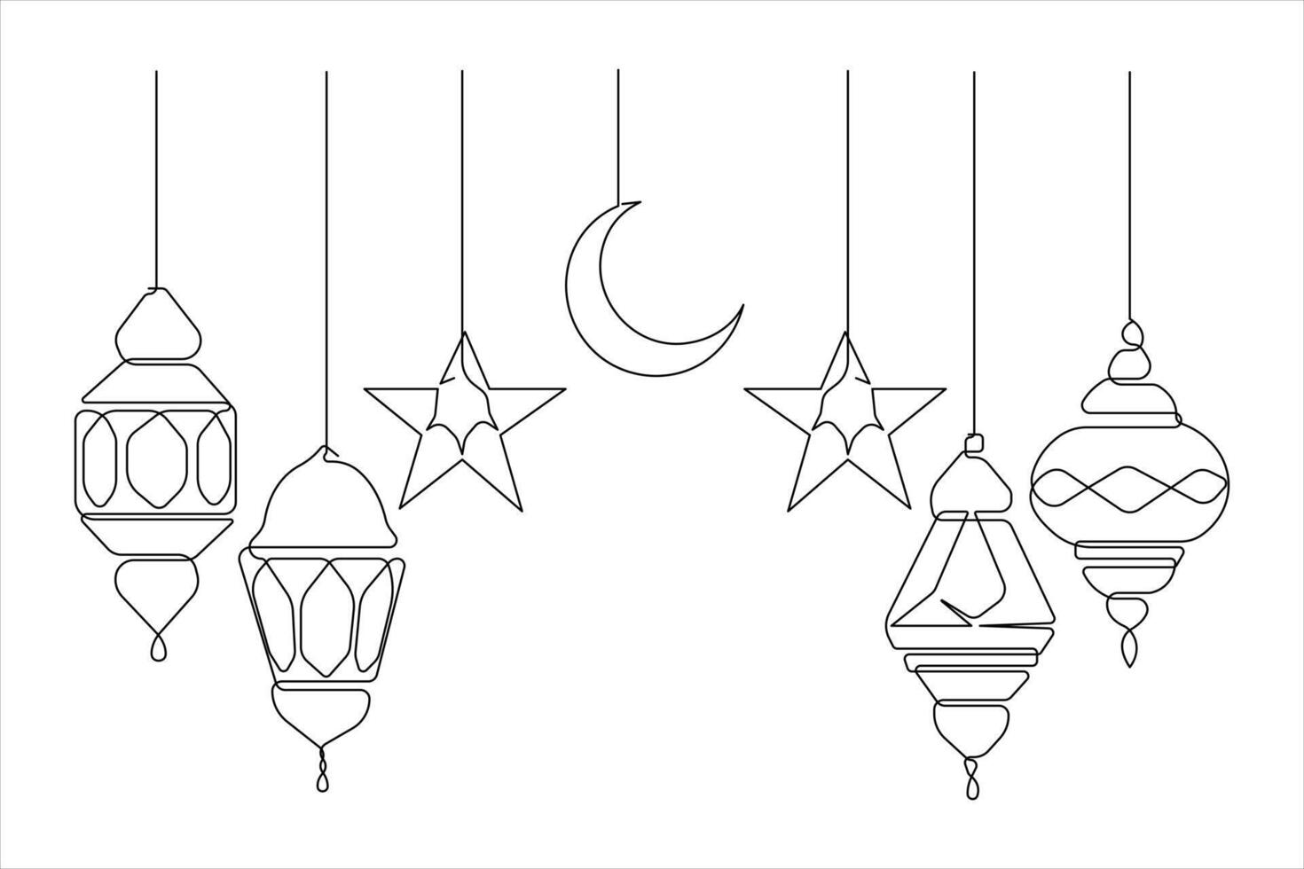 Islamic decoration concept Ramadan Kareem continuous single line art drawing and Eid Mubarak illustration vector