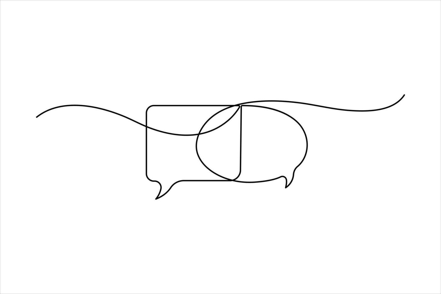 Continuous single line art drawing of speech bubble set square shaped chat cloud and thought dialogue illustration vector