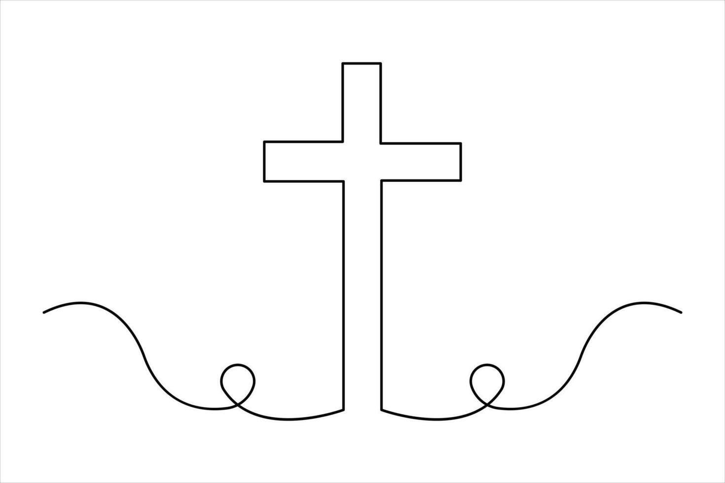 One continuous line art drawing of praying Good Friday crucifixion outline art design vector