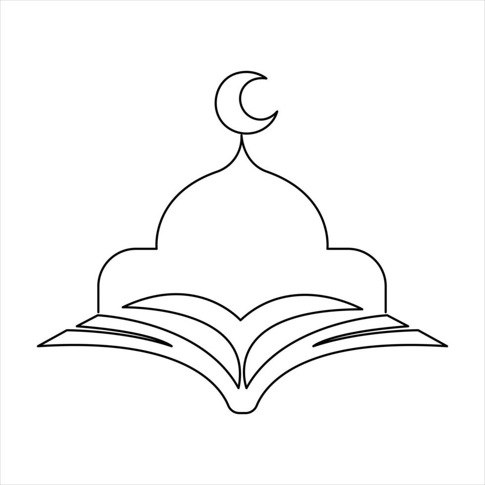 Continuous one line art Quran drawing of open Quran Ramadan concept outline illustration vector