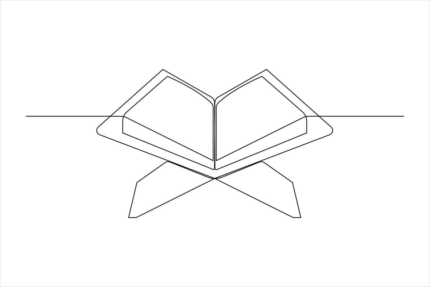 Continuous single line art Quran drawing of open Quran Ramadan concept vector