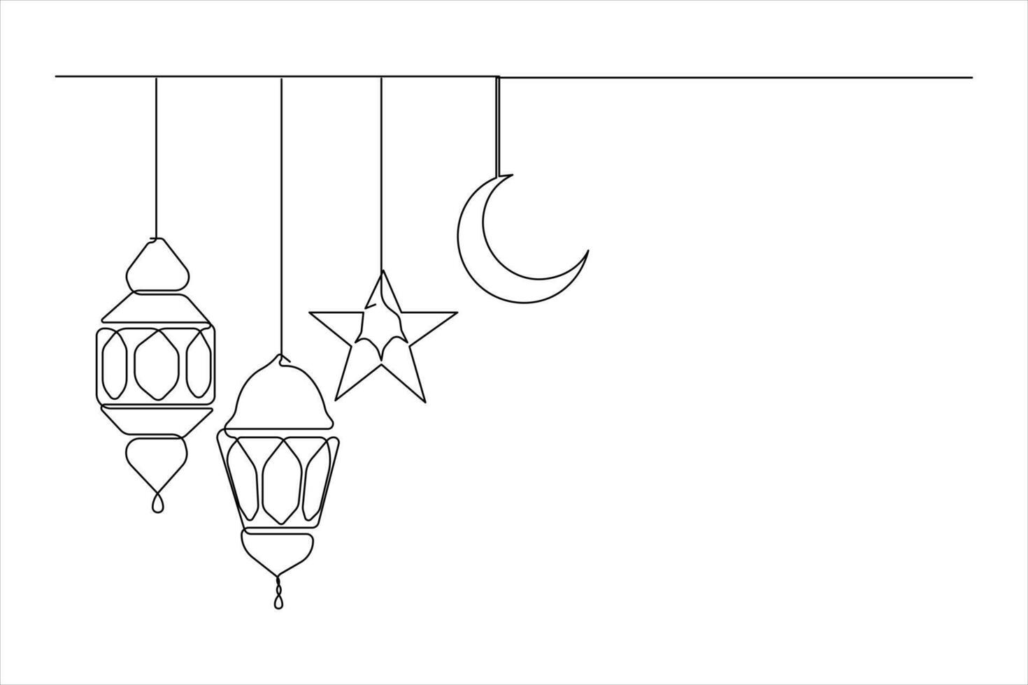 Islamic decoration symbol Ramadan Kareem continuous one line art drawing and Eid Mubarak outline vector
