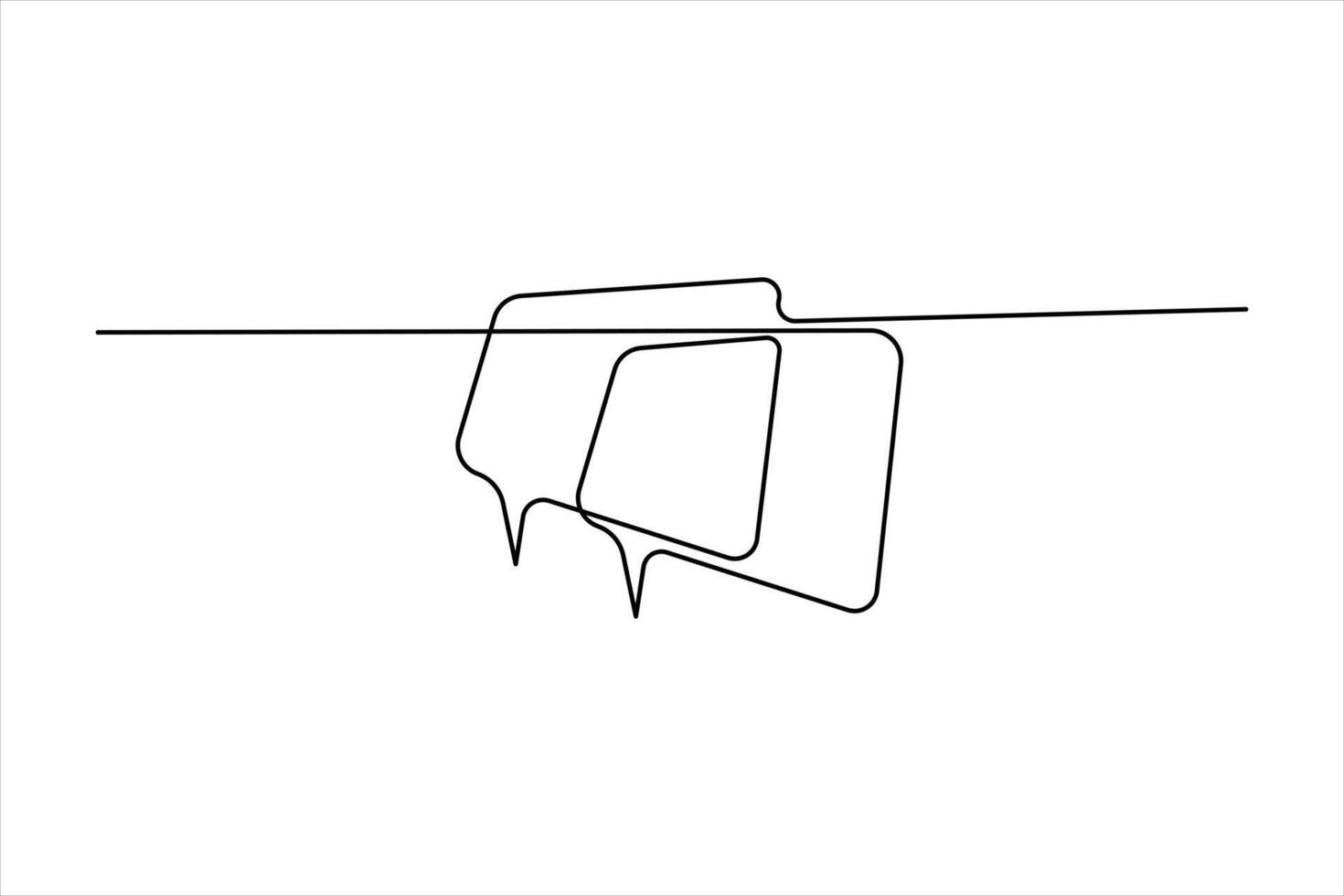 Continuous single line art drawing of speech bubble square shaped chat cloud and thought dialogue illustration design vector