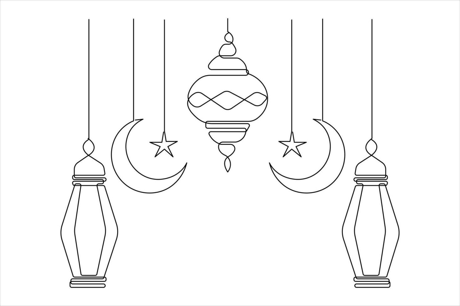 Islamic decoration symbol Ramadan Kareem continuous single line art drawing and Eid Mubarak style vector