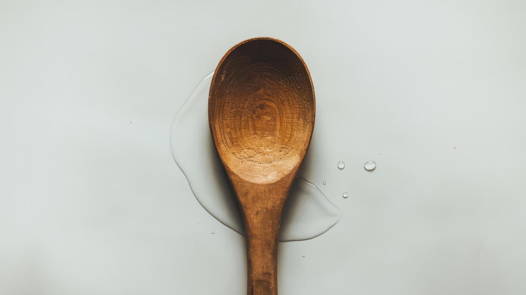 Top view of wooden spoon isolated over white photo