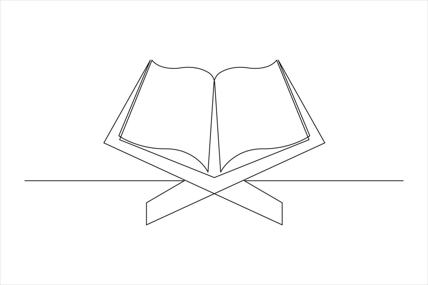 Continuous single line art Quran drawing of open Quran Ramadan concept outline design vector