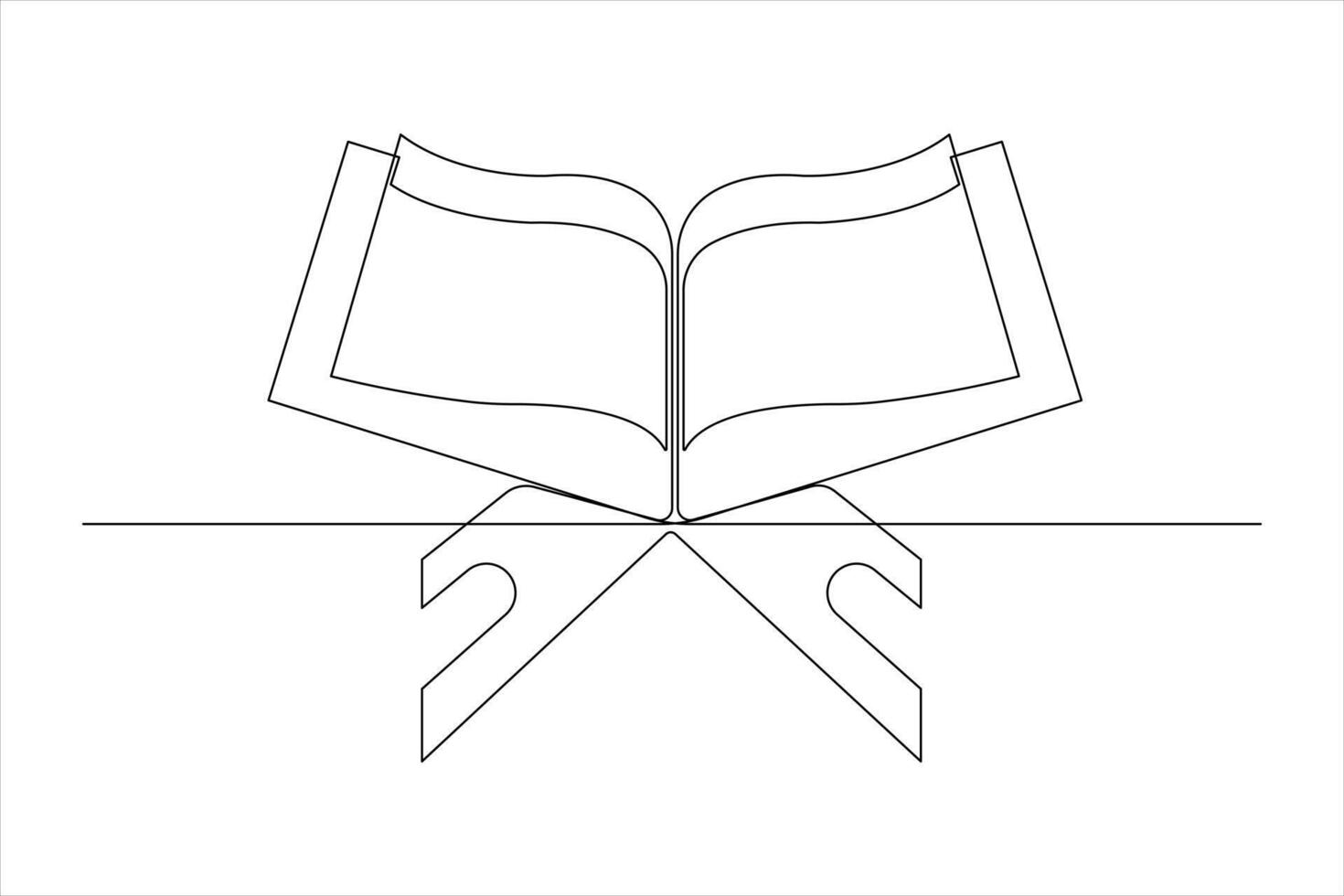 Continuous single line art Quran drawing of open Quran Ramadan concept outline vector
